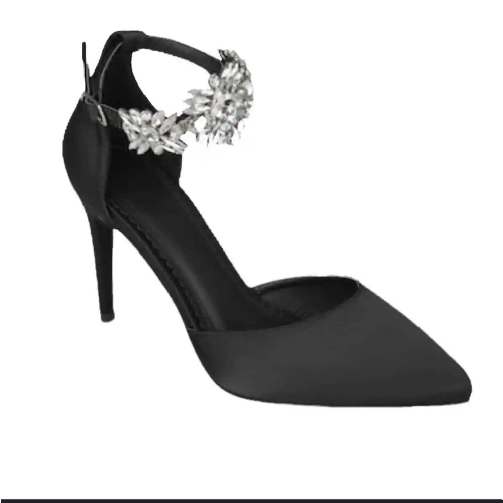 Journee Collection Rhinestone Embellished Strap Black D'orsay Heels